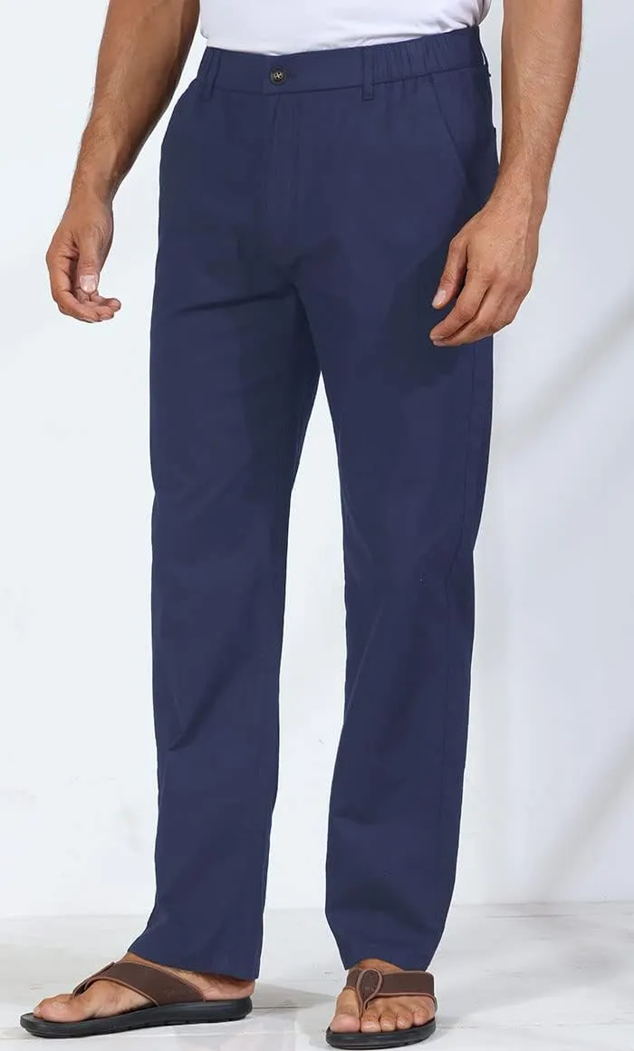 Soojun Men's Casual Linen Blend Relaxed Fit Straight Legs Elastic Waist Pants