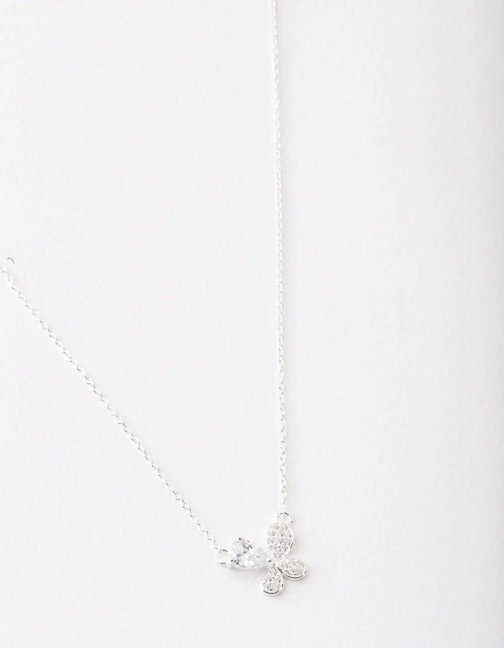 Sterling Silver Cubic Zirconia Pave Butterfly Necklace