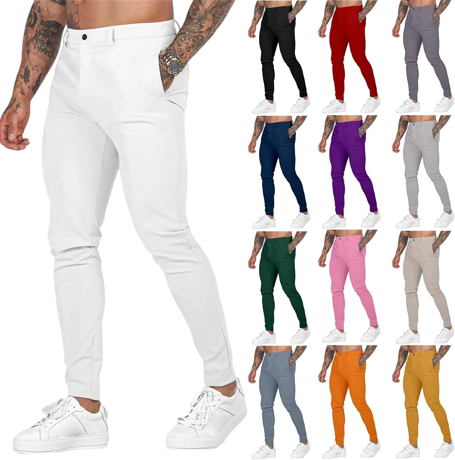 Stretch Dress Pants for Men Slim Fit Fashion Flat Front Slacks Casual 2025 Summer Outdoors Sports Tapered Pants