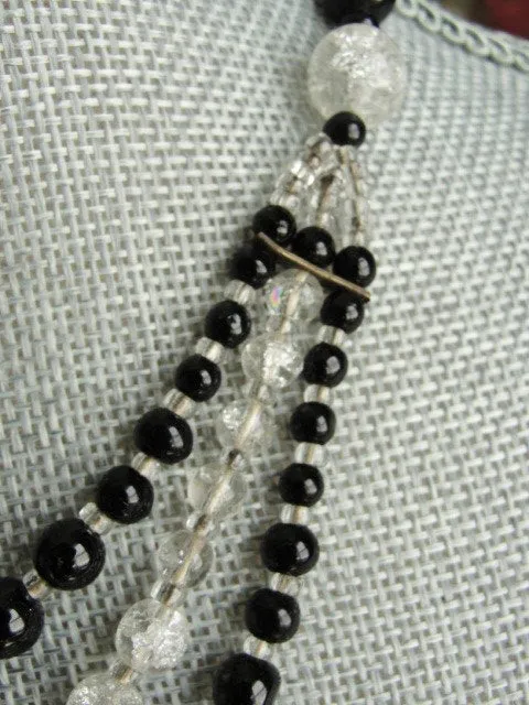 STUNNING Vintage 30s ART DECO Crackle Glass Bead Necklace  Flapper Evening Wear High Quality Costume Jewelry