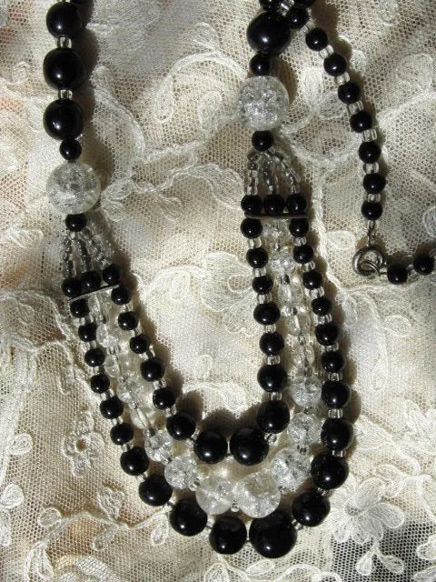 STUNNING Vintage 30s ART DECO Crackle Glass Bead Necklace  Flapper Evening Wear High Quality Costume Jewelry