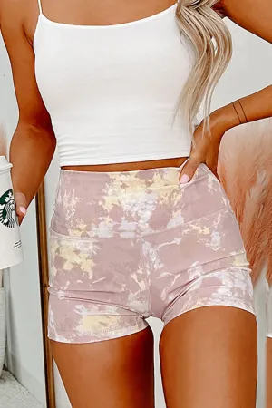 Superior Performance High Waisted Tie-Dye Spandex Shorts (Mauve)