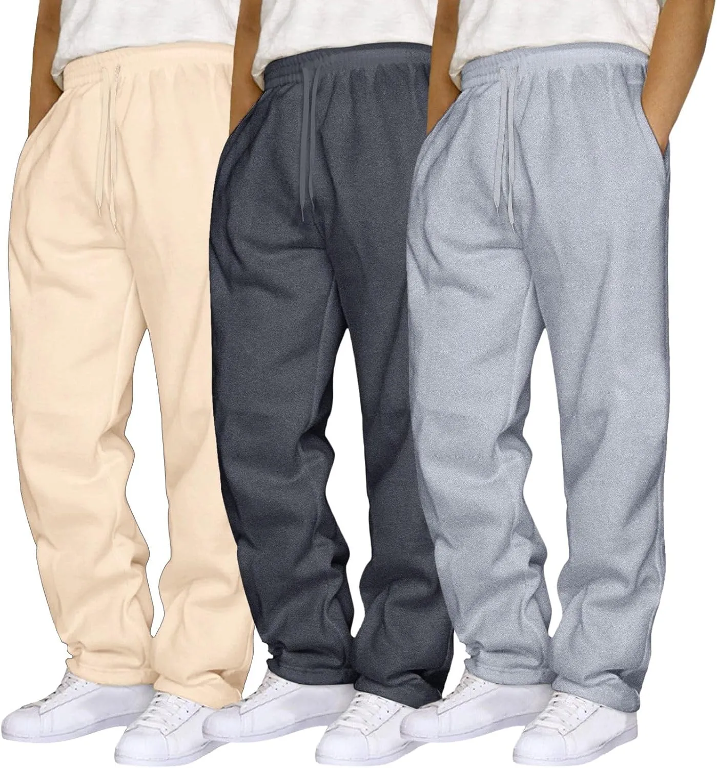 SUWBMHWE Mens Sweatpants Open Bottom Fleece Joggers Straight Leg 3 Pack Running Workout Athletic Pants Casual Trousers