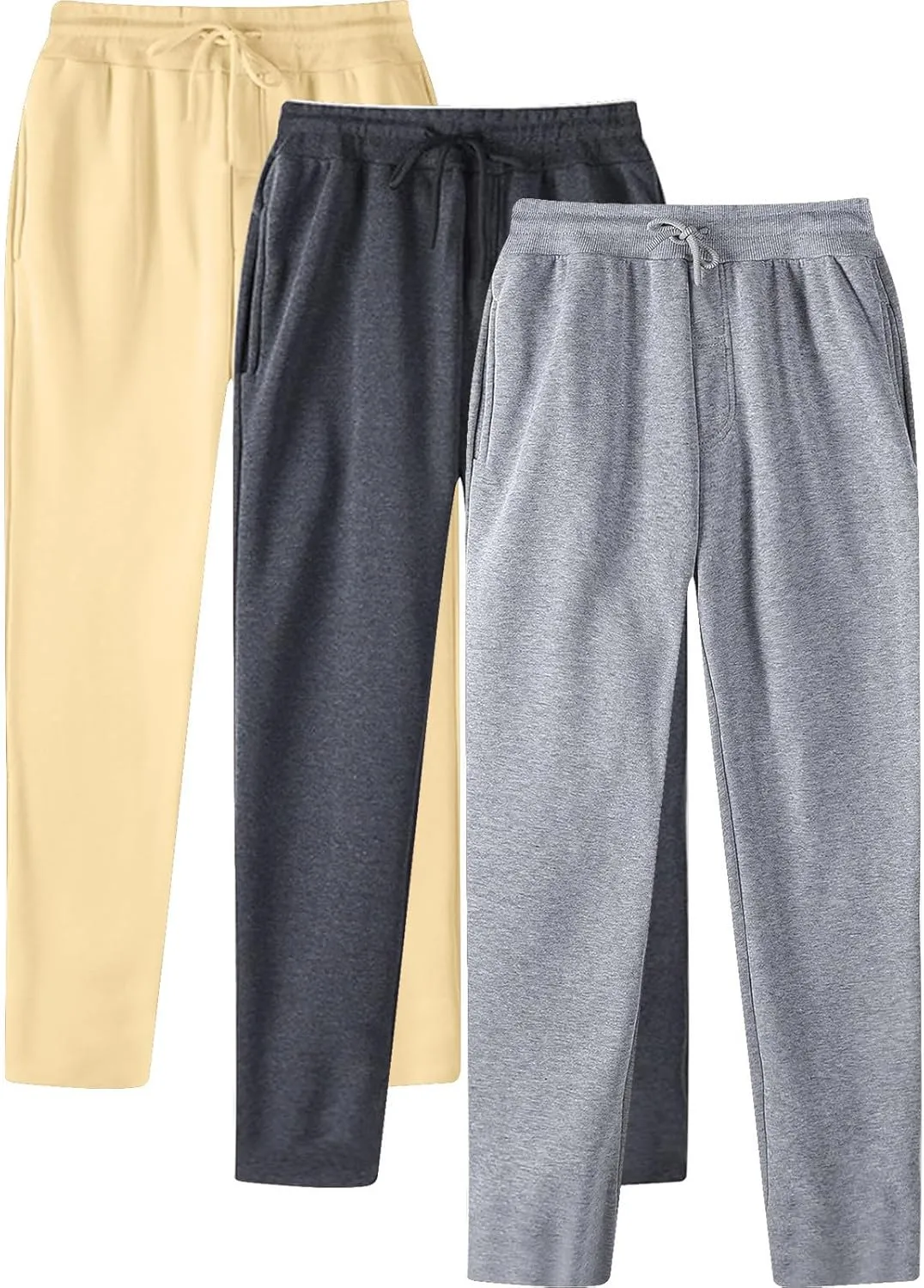 SUWBMHWE Mens Sweatpants Open Bottom Fleece Joggers Straight Leg 3 Pack Running Workout Athletic Pants Casual Trousers