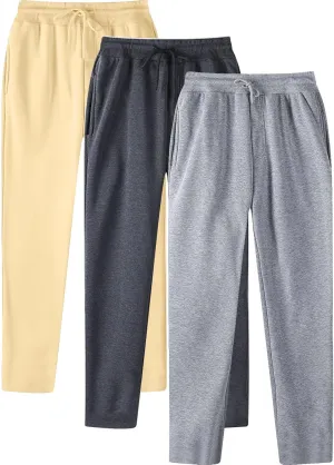 SUWBMHWE Mens Sweatpants Open Bottom Fleece Joggers Straight Leg 3 Pack Running Workout Athletic Pants Casual Trousers