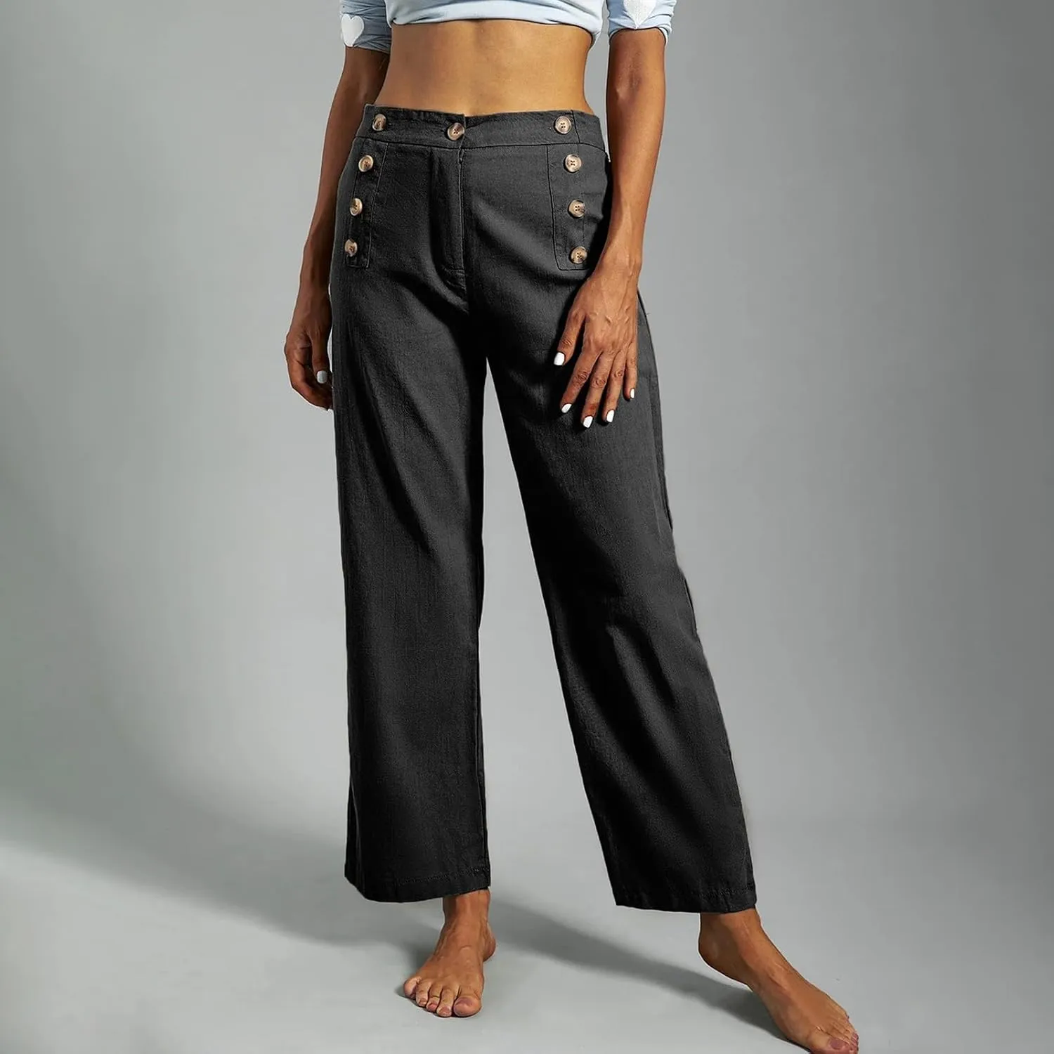 Sweats for Women Long Drawstring Casual Linen Elastic Women Leg Solid Cotton Pants Sports Athletic Lounge Pants with