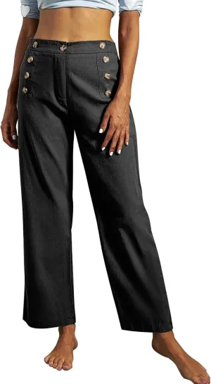 Sweats for Women Long Drawstring Casual Linen Elastic Women Leg Solid Cotton Pants Sports Athletic Lounge Pants with