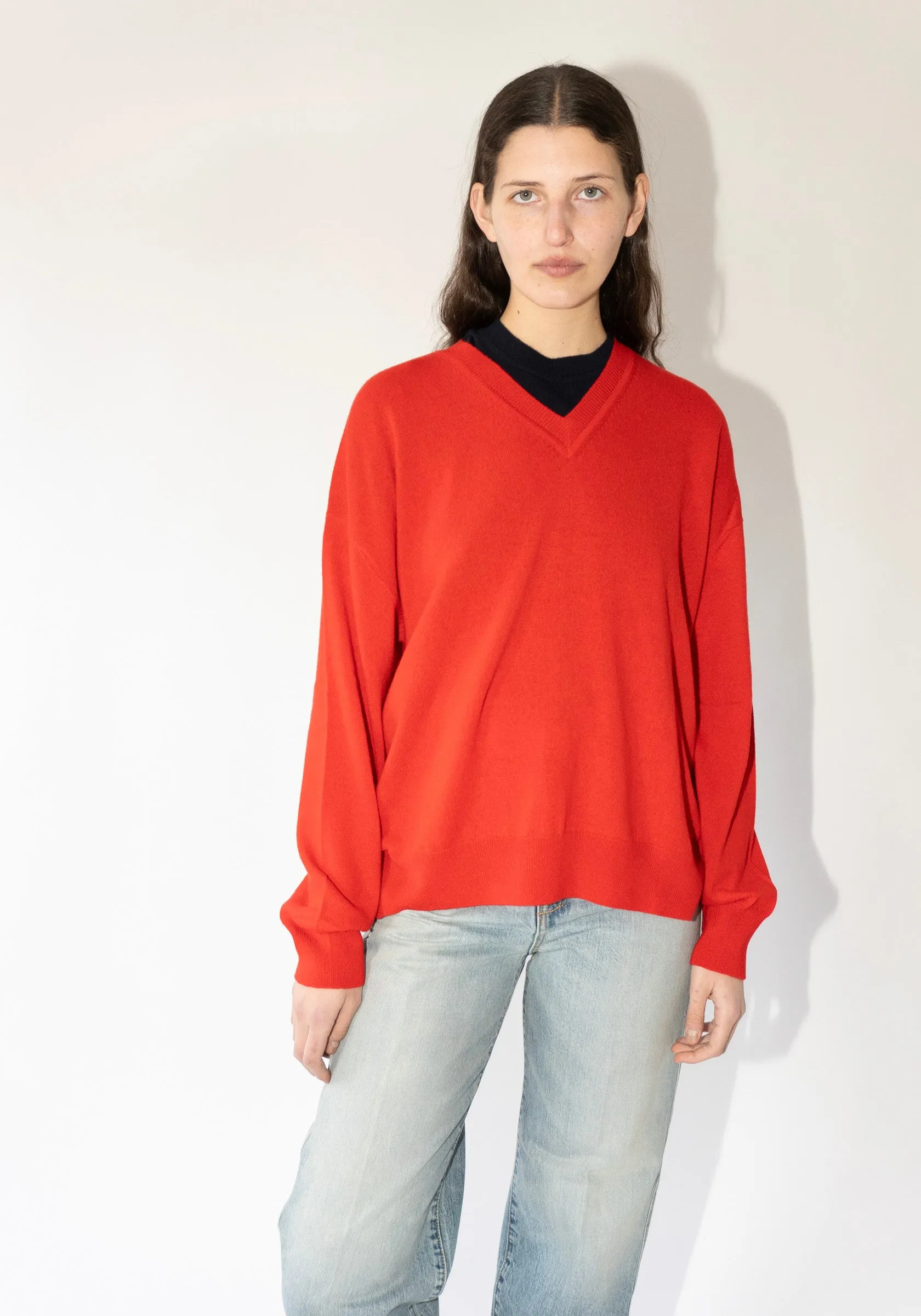Tahra V Neck Sweater in Poppy Red
