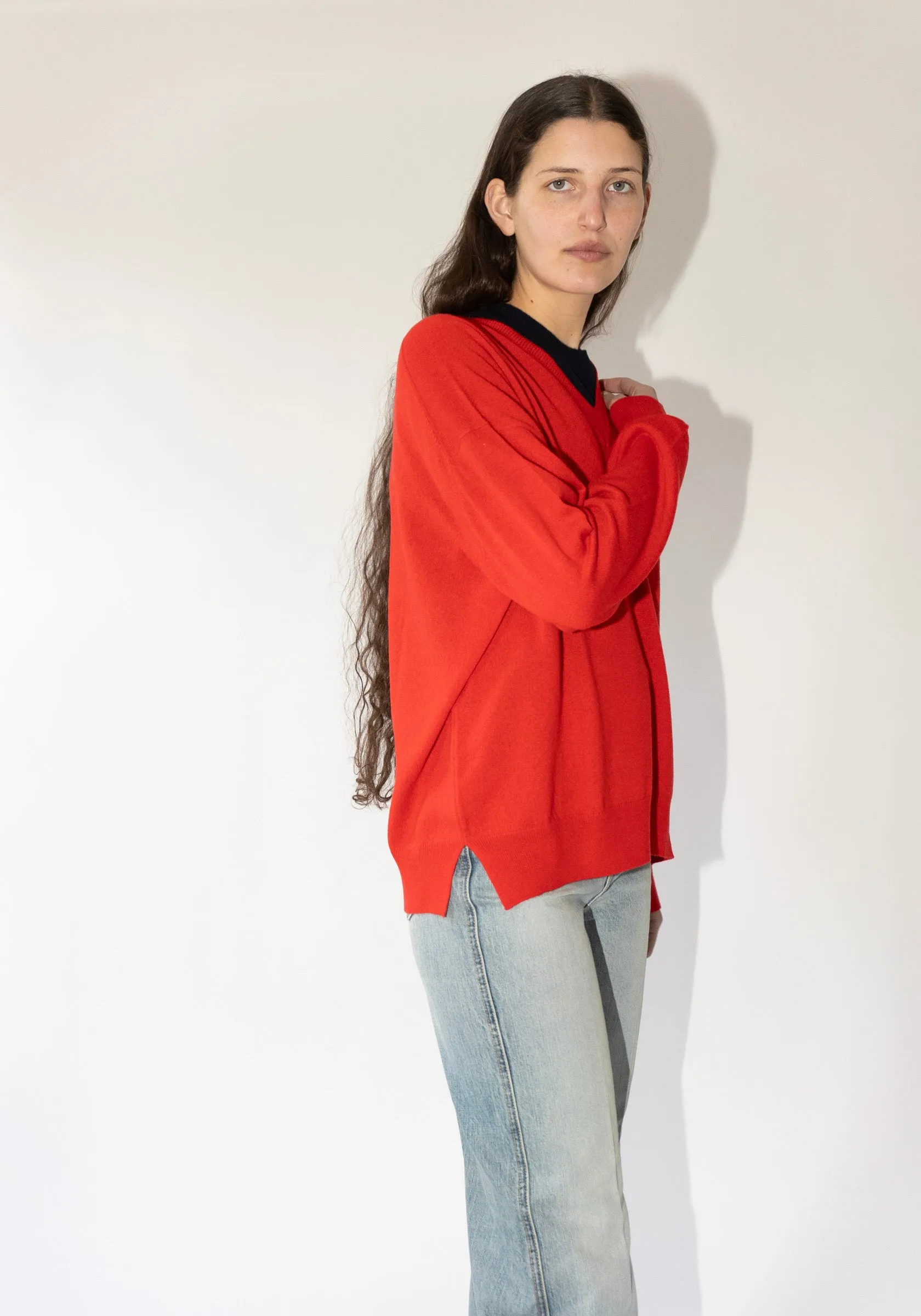 Tahra V Neck Sweater in Poppy Red