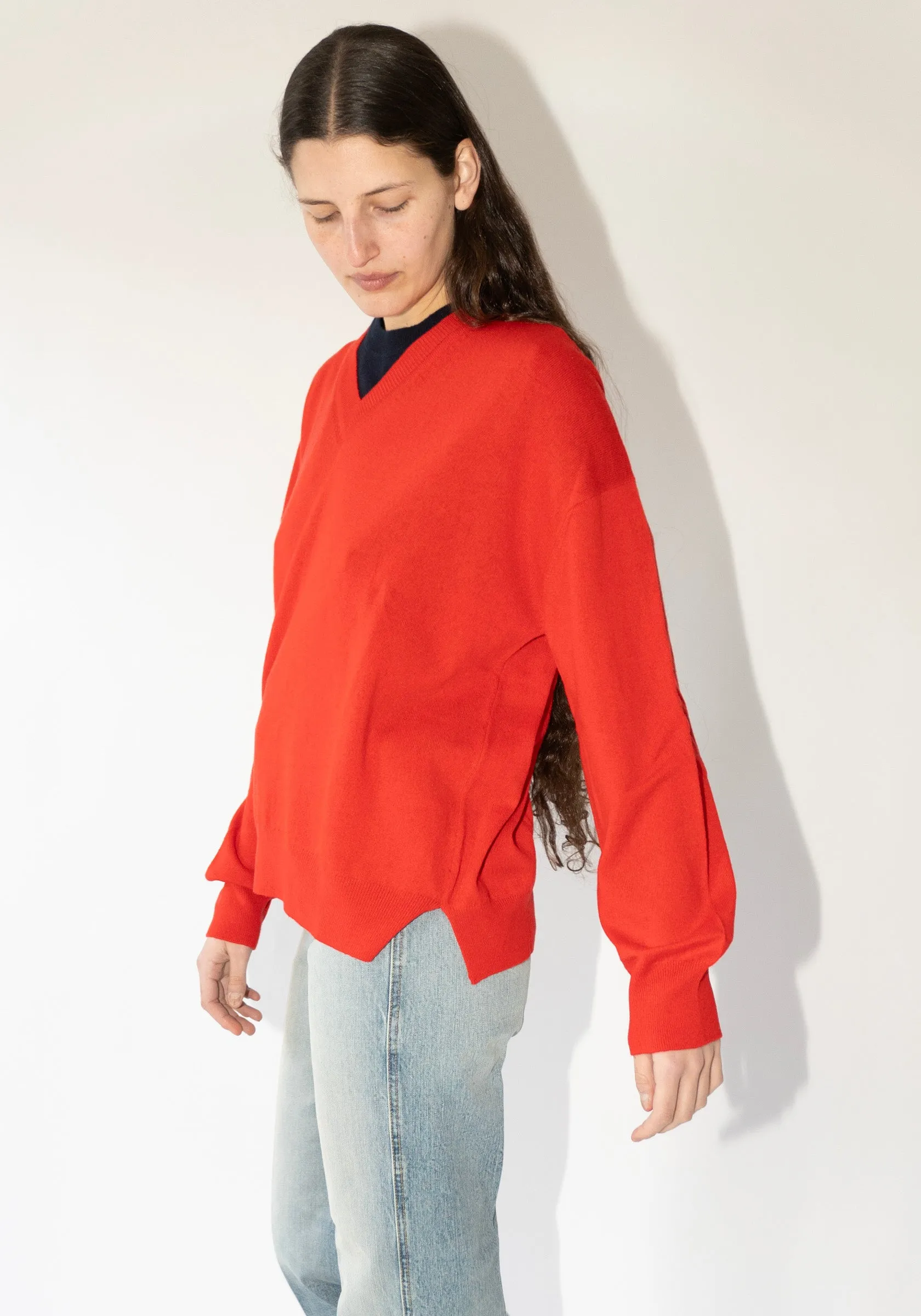 Tahra V Neck Sweater in Poppy Red