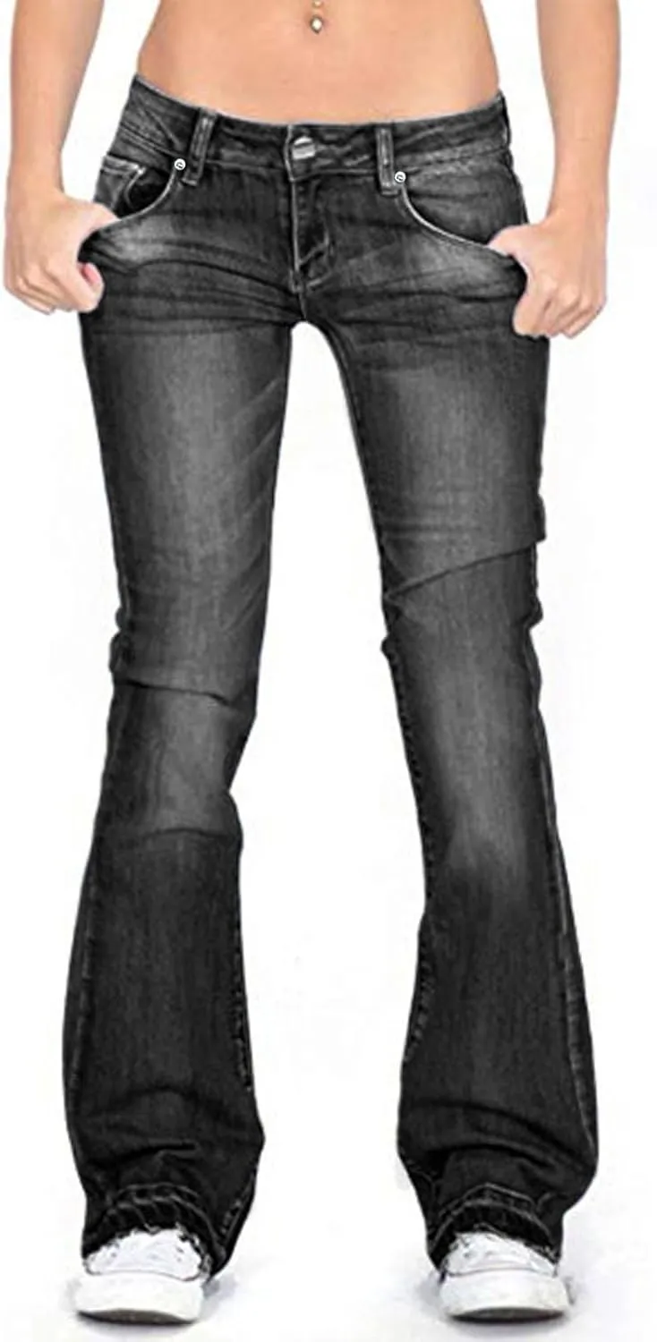 TANGNADE Bell Bottoms Flare Jeans for Women Mid High Waist Wide Leg Low Rise Denim Pants Trendy Trouser Jeans