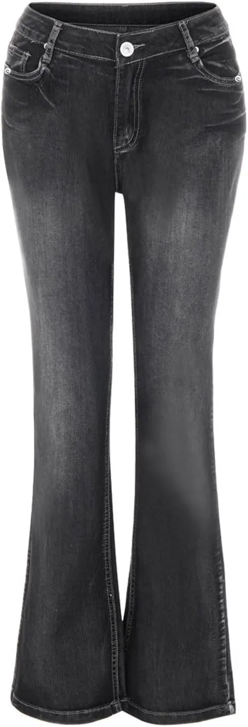 TANGNADE Bell Bottoms Flare Jeans for Women Mid High Waist Wide Leg Low Rise Denim Pants Trendy Trouser Jeans