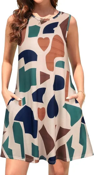 Tanst Sky Summer Dresses for Women 2025 Casual Sleeveless Sundresses Tank Dress Mini Loose Beach Cover Up with Pockets