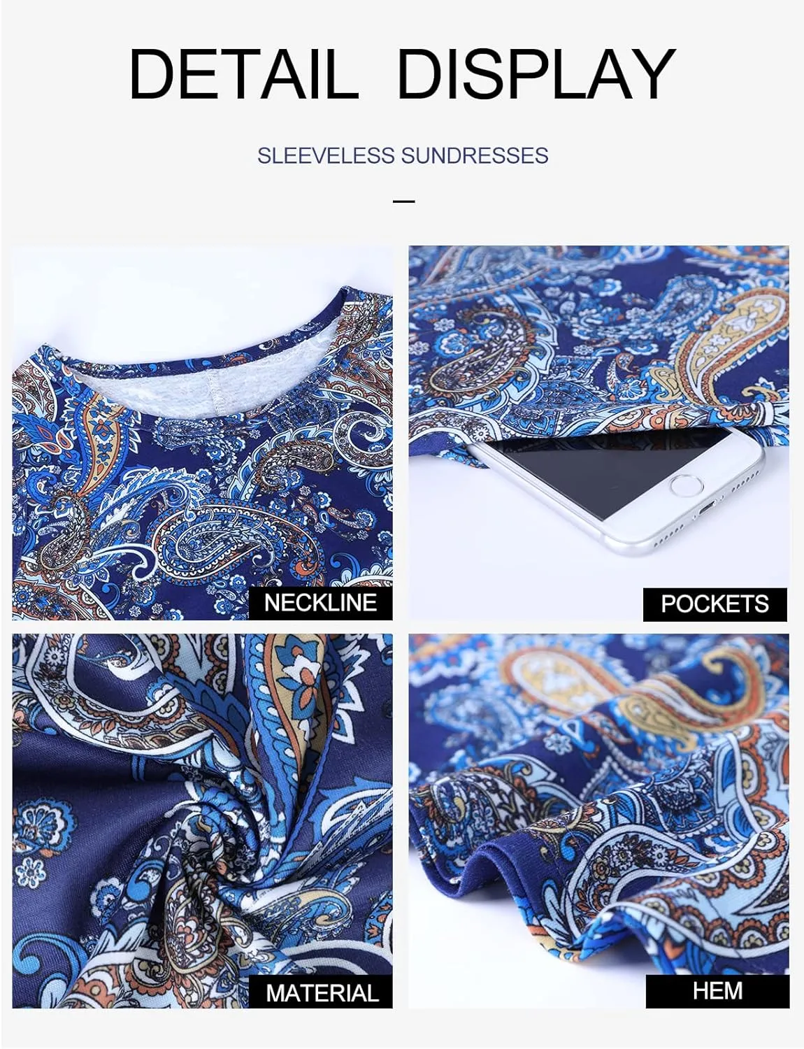 Tanst Sky Summer Dresses for Women 2025 Casual Sleeveless Sundresses Tank Dress Mini Loose Beach Cover Up with Pockets