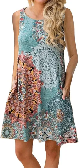 Tanst Sky Summer Dresses for Women 2025 Casual Sleeveless Sundresses Tank Dress Mini Loose Beach Cover Up with Pockets