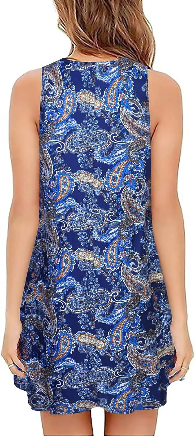 Tanst Sky Summer Dresses for Women 2025 Casual Sleeveless Sundresses Tank Dress Mini Loose Beach Cover Up with Pockets