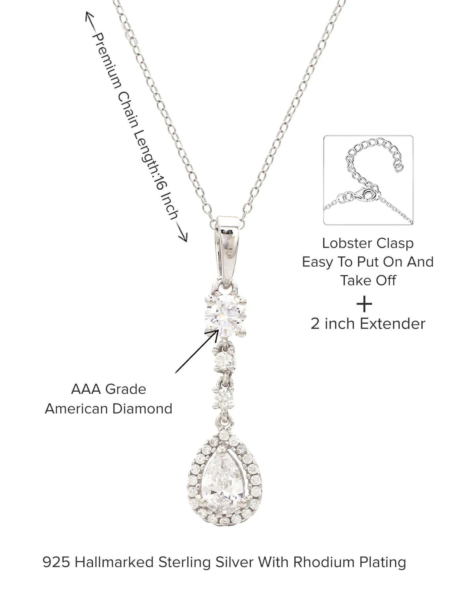 Teardrop 0.50 Carat Solitaire Pendant Necklace With Chain For Women