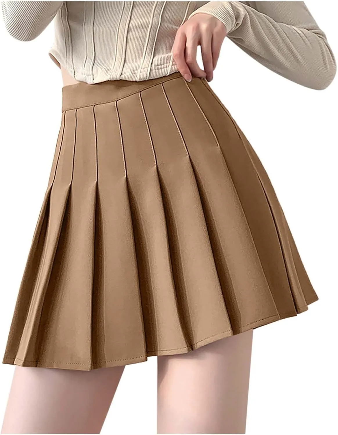 Teen Girls Pleated Skirts Spring Preppy A-Line Skirt with Pockets Trendy Elastic High Waisted Athletic Skorts with Shorts
