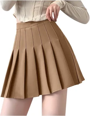 Teen Girls Pleated Skirts Spring Preppy A-Line Skirt with Pockets Trendy Elastic High Waisted Athletic Skorts with Shorts