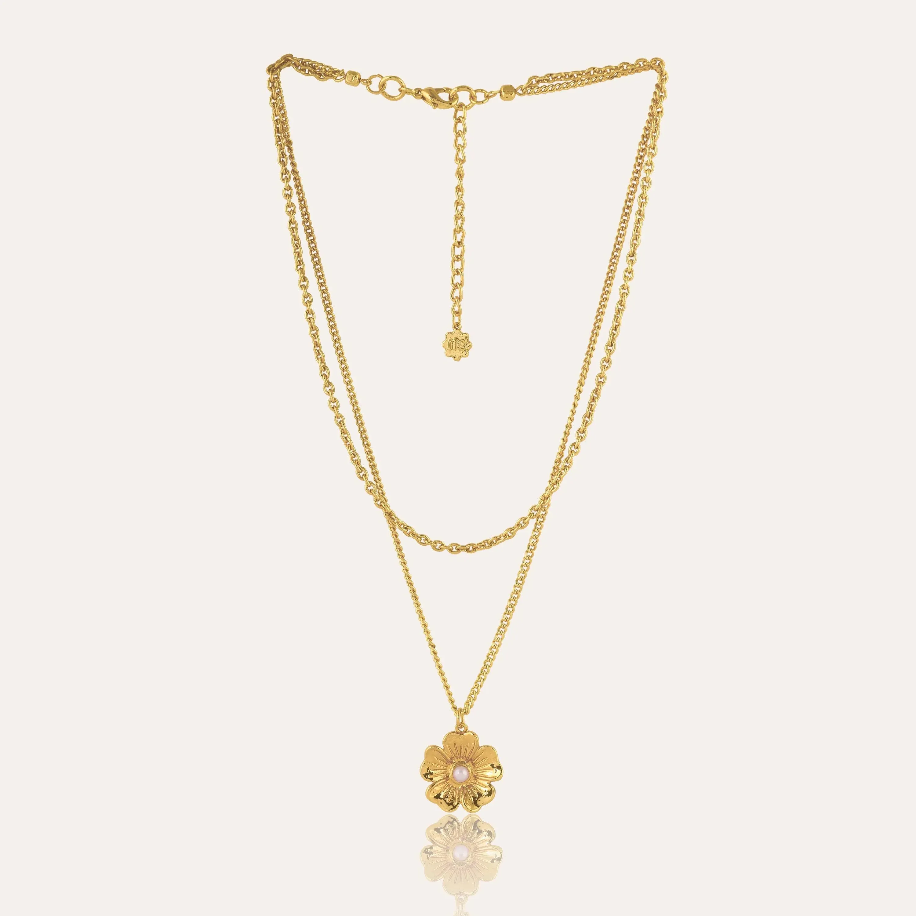 TFC 24K Layered Chain Floral Gold Plated Necklace