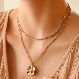TFC 24K Layered Chain Floral Gold Plated Necklace