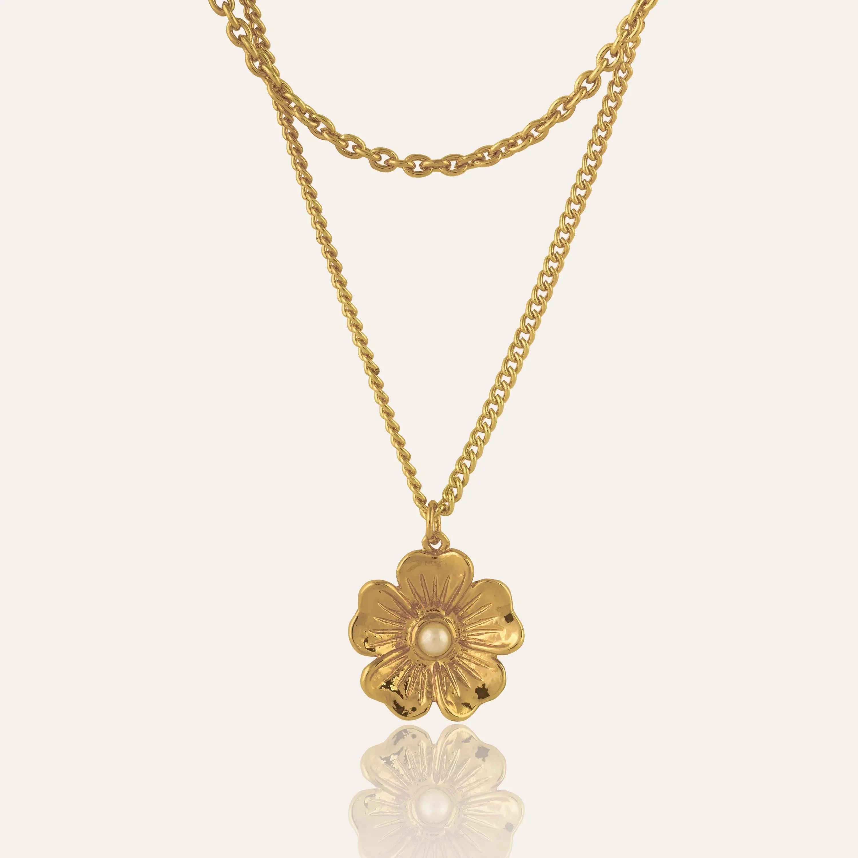 TFC 24K Layered Chain Floral Gold Plated Necklace