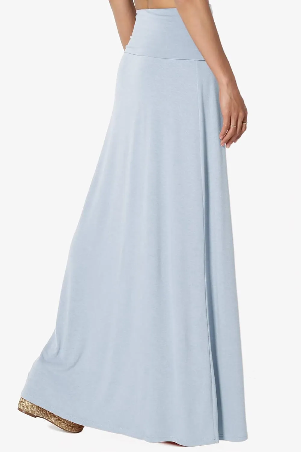 TheMogan Women's Casual Lounge Solid Foldable High Waist Draped Jersey Relaxed Long Maxi Skirt