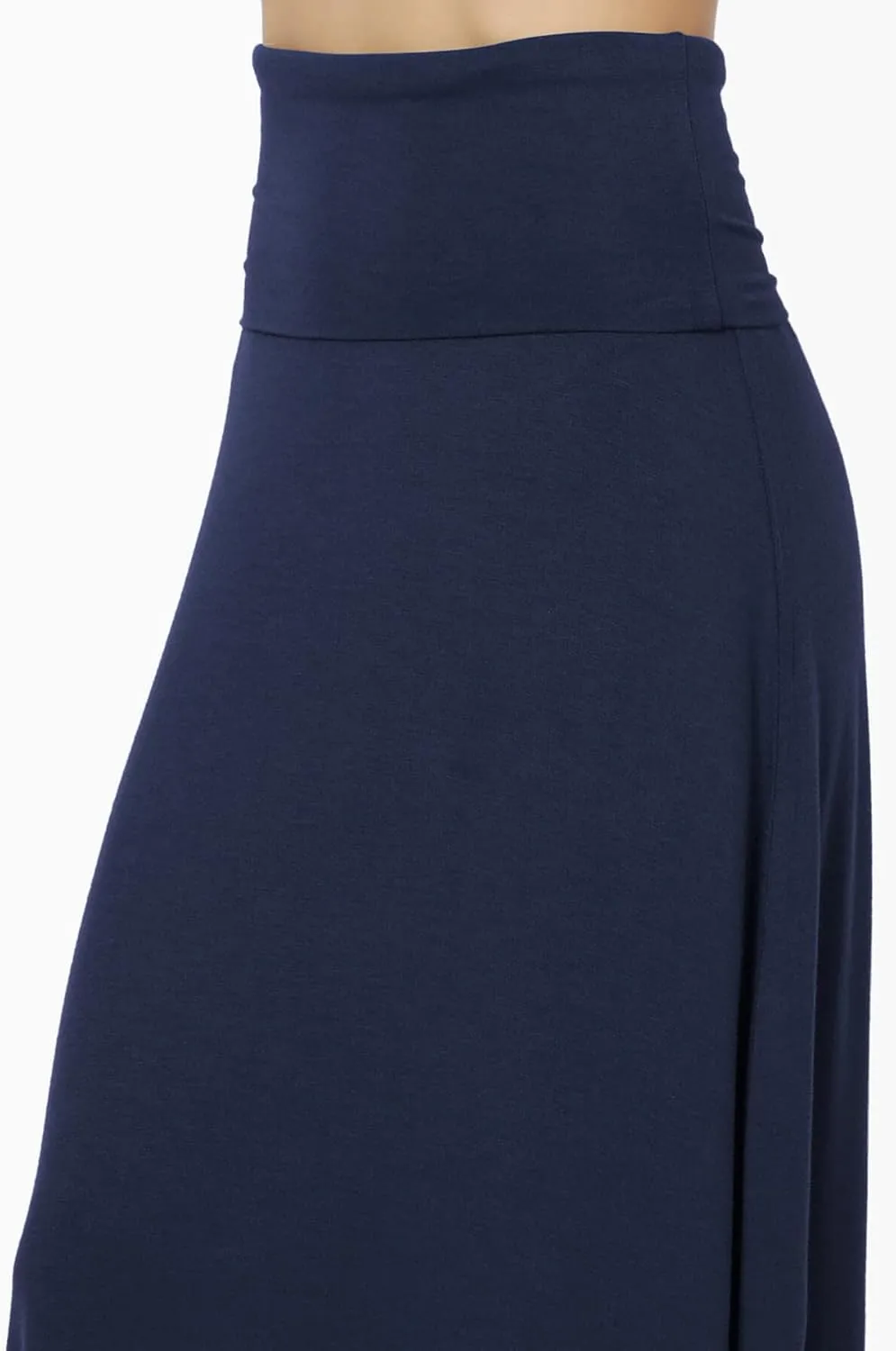 TheMogan Women's Casual Lounge Solid Foldable High Waist Draped Jersey Relaxed Long Maxi Skirt