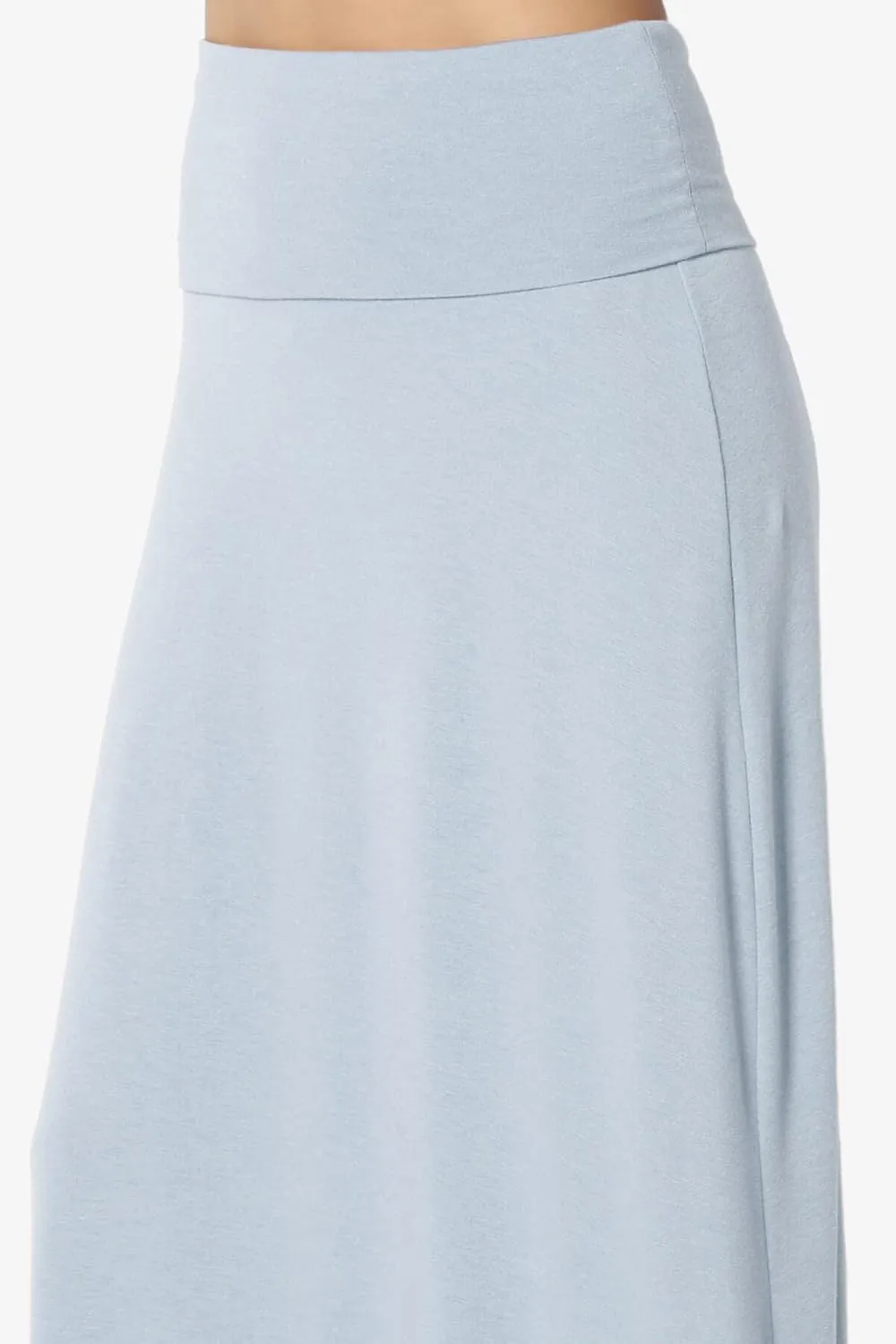 TheMogan Women's Casual Lounge Solid Foldable High Waist Draped Jersey Relaxed Long Maxi Skirt