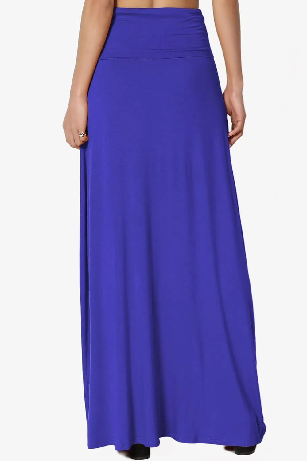 TheMogan Women's Casual Lounge Solid Foldable High Waist Draped Jersey Relaxed Long Maxi Skirt