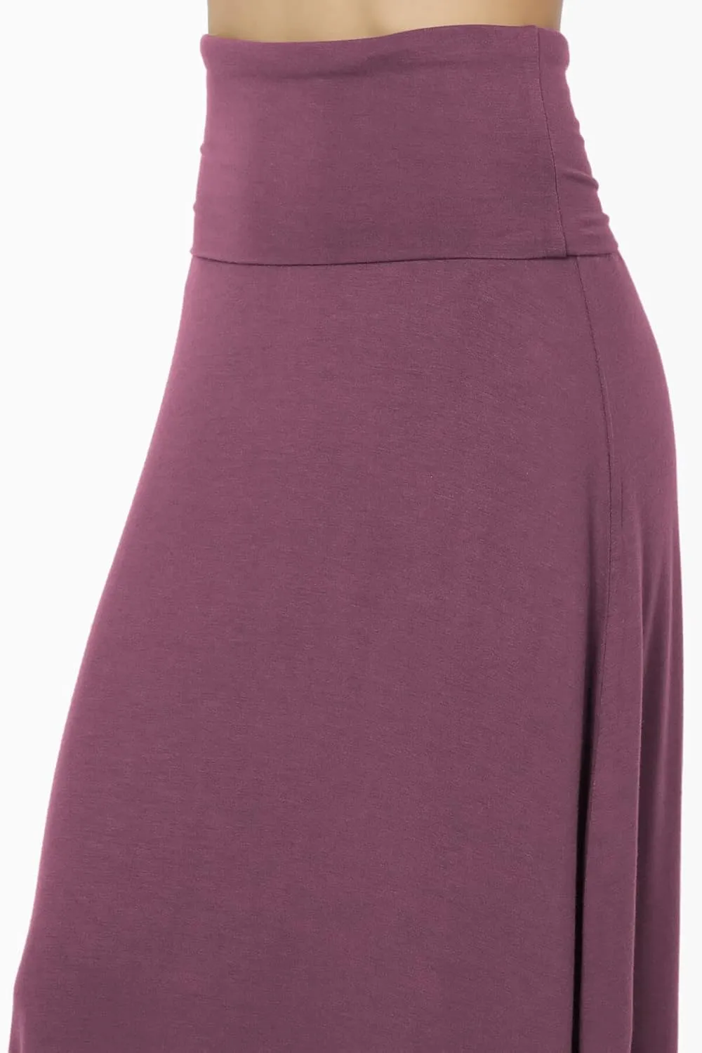 TheMogan Women's Casual Lounge Solid Foldable High Waist Draped Jersey Relaxed Long Maxi Skirt