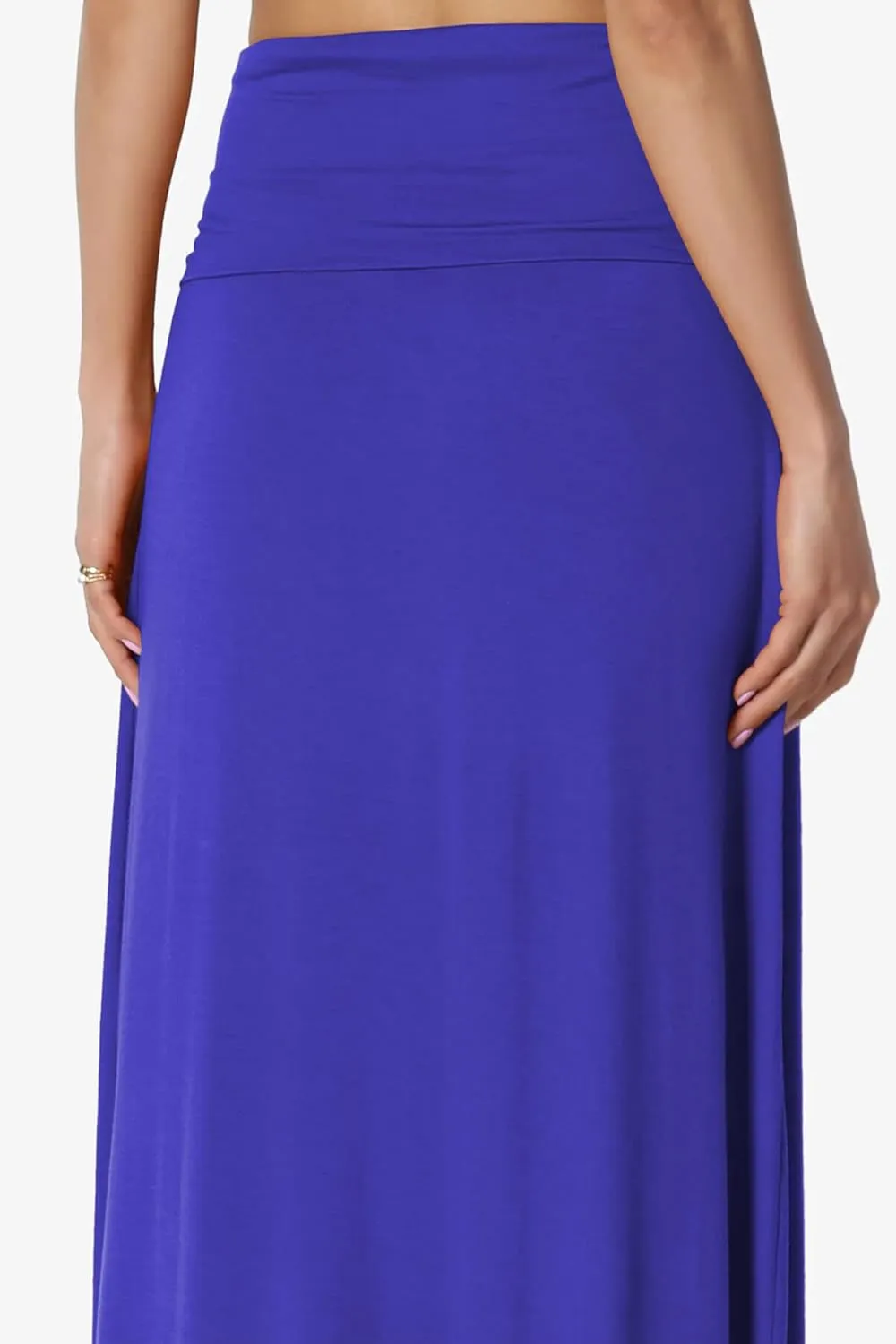 TheMogan Women's Casual Lounge Solid Foldable High Waist Draped Jersey Relaxed Long Maxi Skirt
