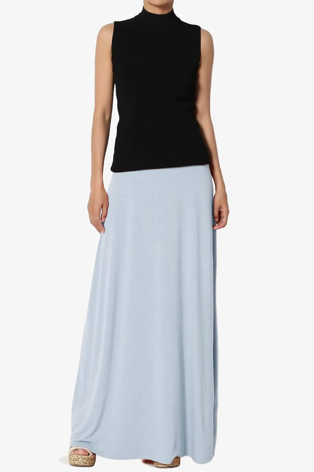 TheMogan Women's Casual Lounge Solid Foldable High Waist Draped Jersey Relaxed Long Maxi Skirt
