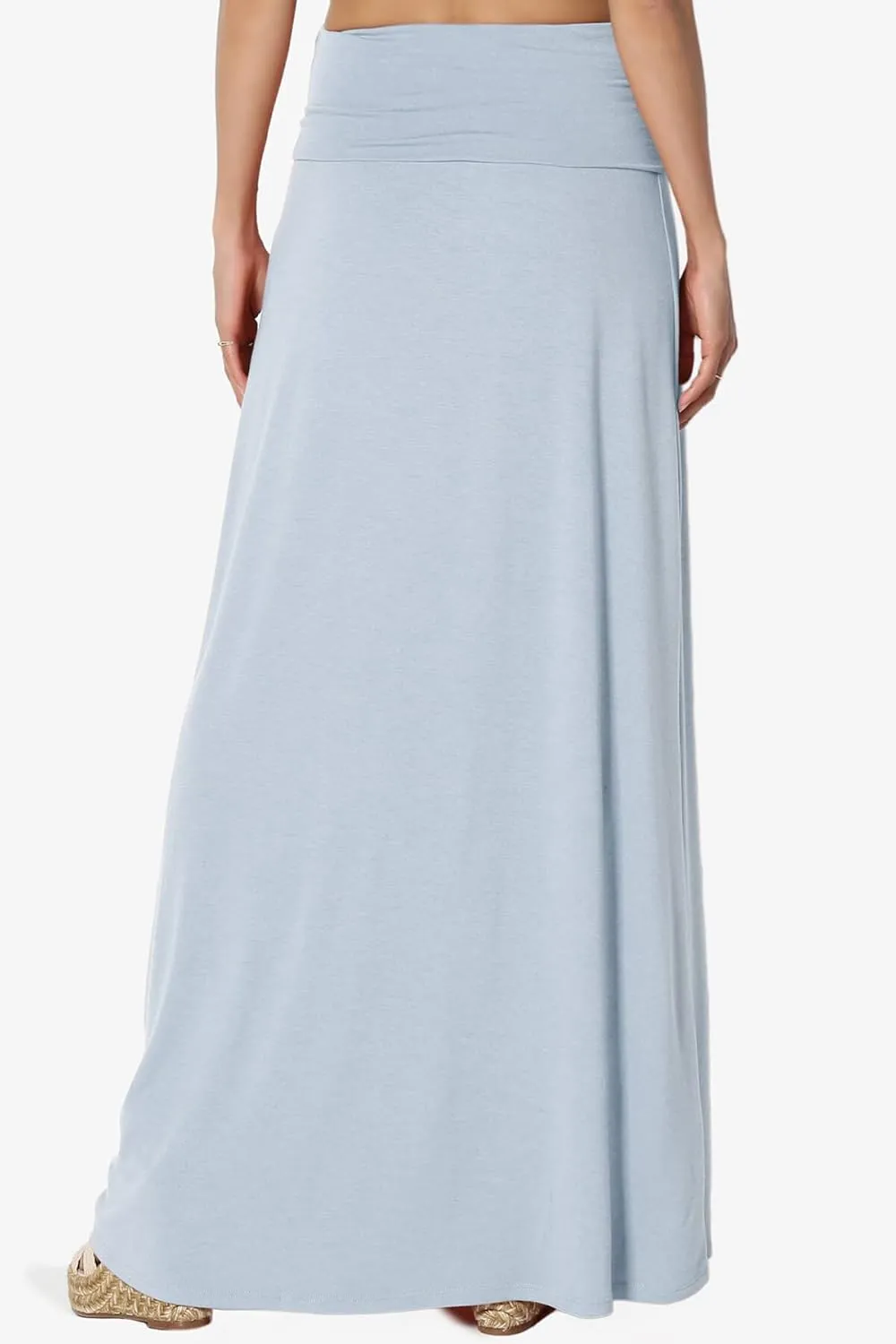 TheMogan Women's Casual Lounge Solid Foldable High Waist Draped Jersey Relaxed Long Maxi Skirt