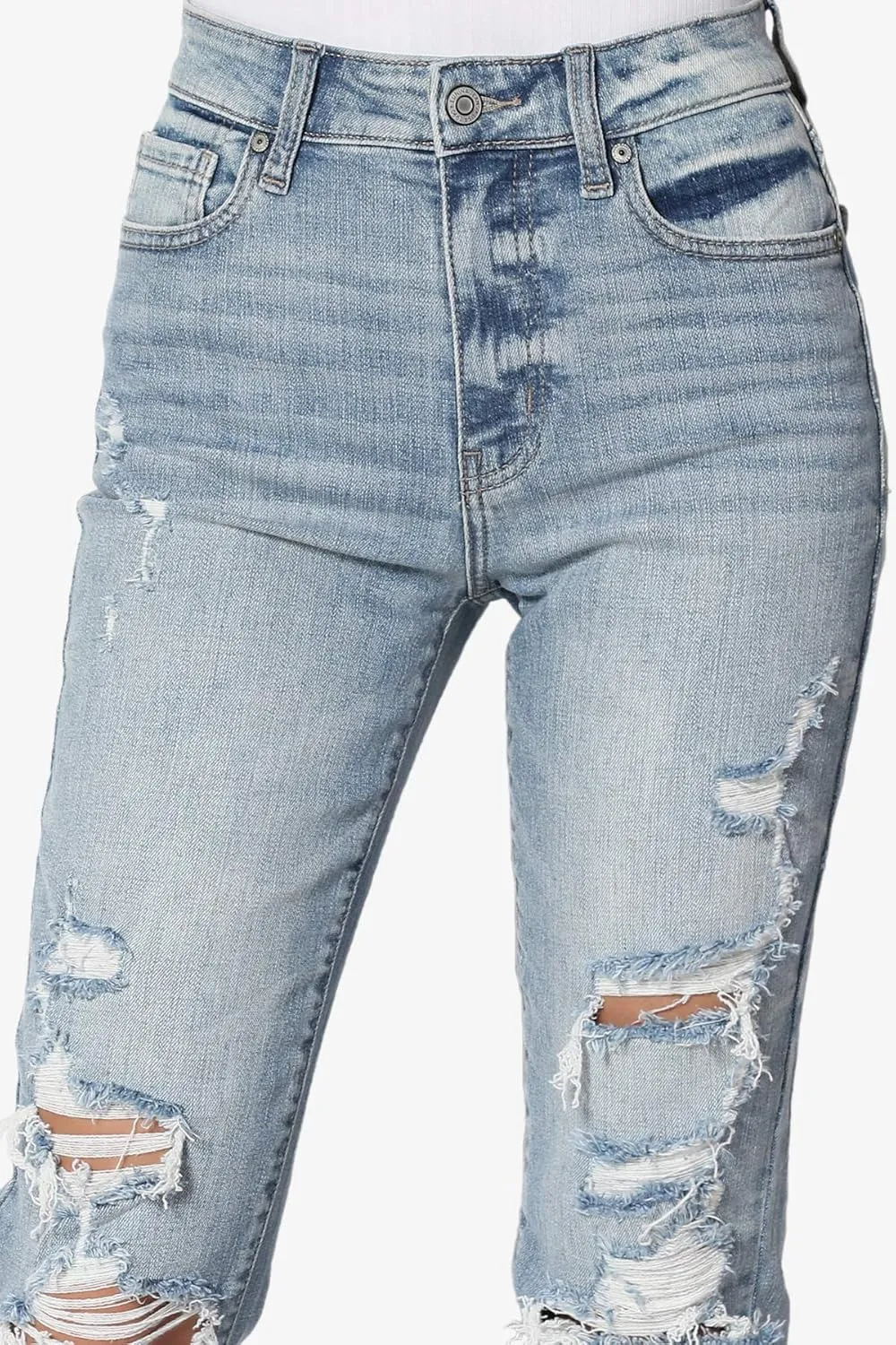 TheMogan Women's Distressed Destructed Washed Denim Mid~High Rise Relaxed Boyfriend Jeans