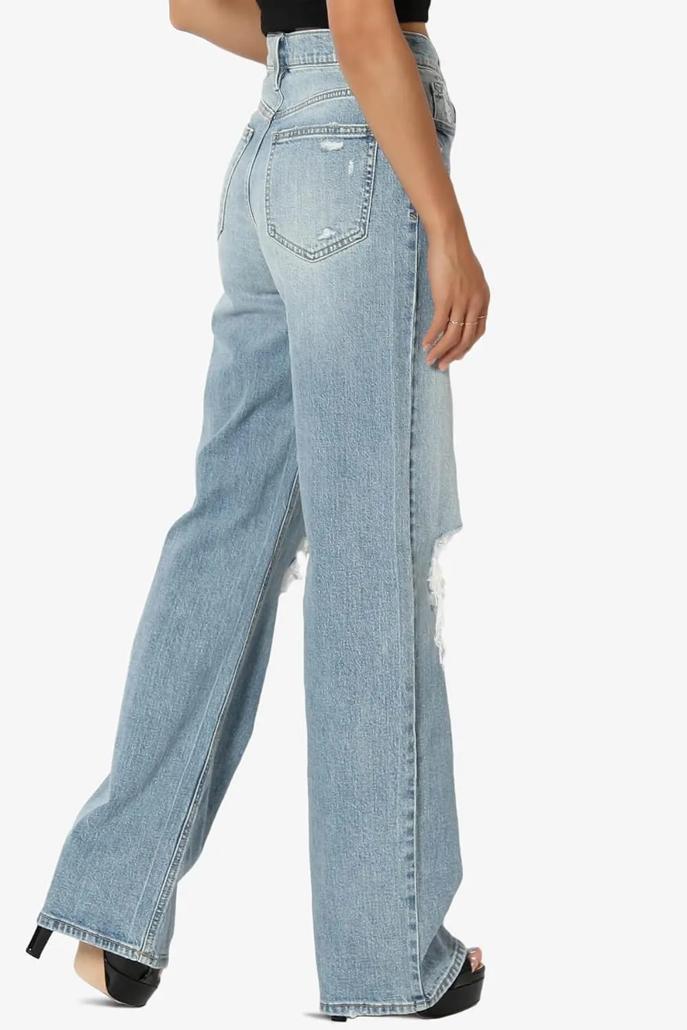 TheMogan Women's Distressed Destructed Washed Denim Mid~High Rise Relaxed Boyfriend Jeans