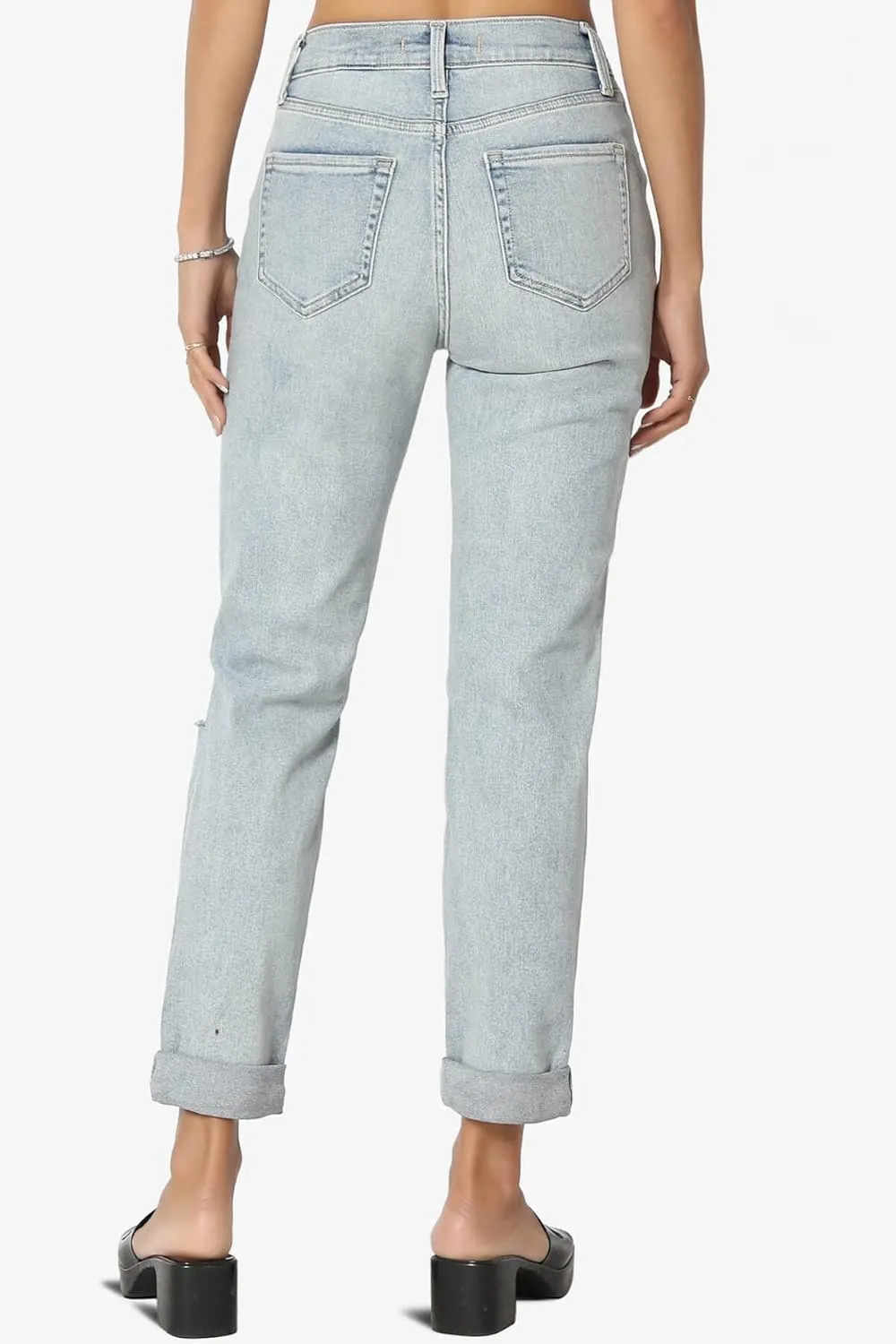 TheMogan Women's Distressed Destructed Washed Denim Mid~High Rise Relaxed Boyfriend Jeans