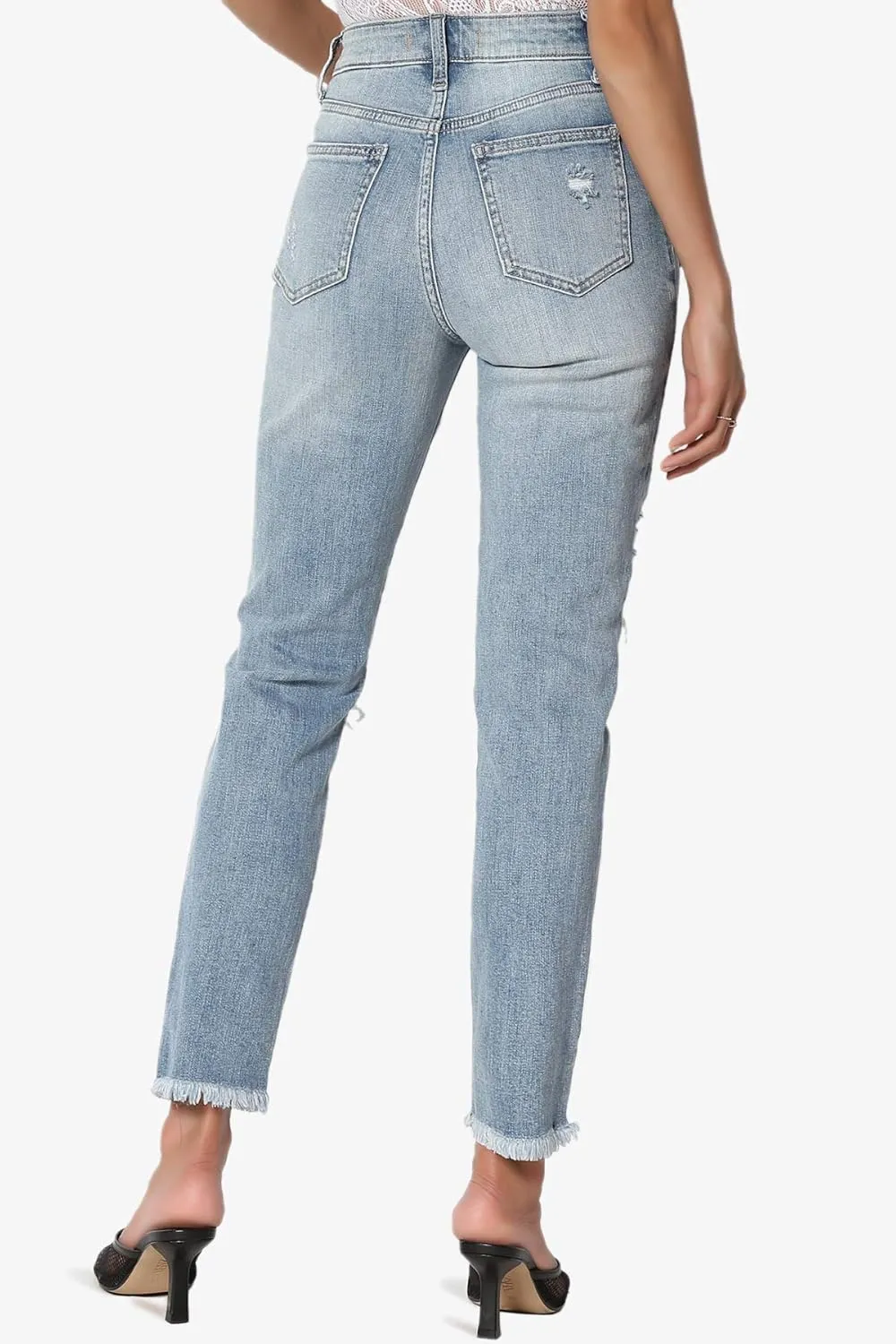 TheMogan Women's Distressed Destructed Washed Denim Mid~High Rise Relaxed Boyfriend Jeans