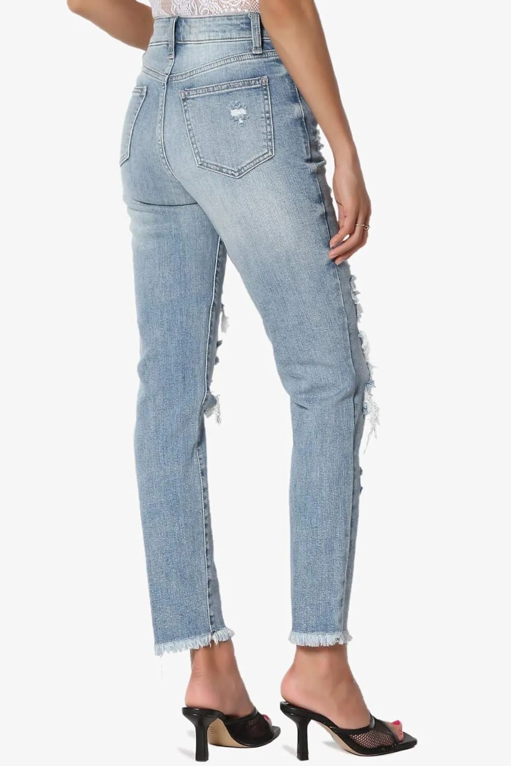 TheMogan Women's Distressed Destructed Washed Denim Mid~High Rise Relaxed Boyfriend Jeans