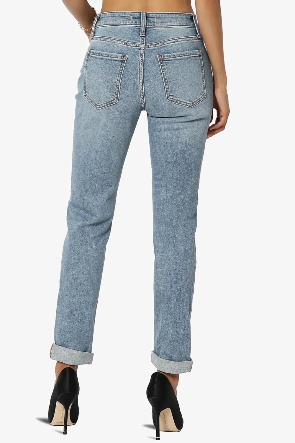 TheMogan Women's Distressed Destructed Washed Denim Mid~High Rise Relaxed Boyfriend Jeans