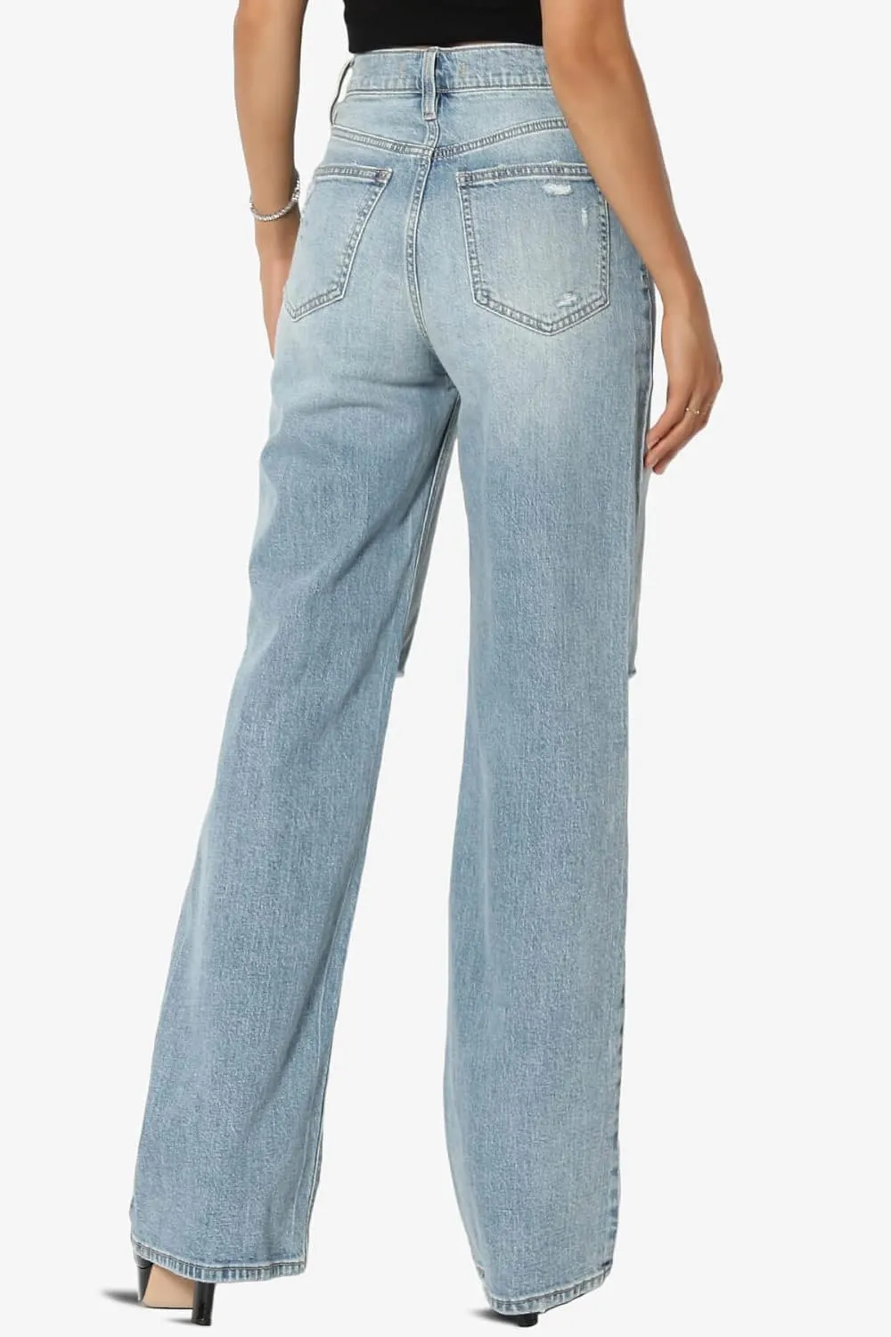 TheMogan Women's Distressed Destructed Washed Denim Mid~High Rise Relaxed Boyfriend Jeans