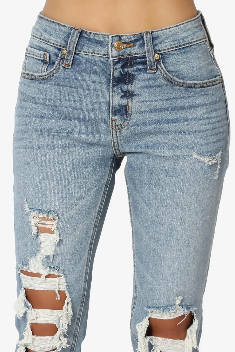 TheMogan Women's Distressed Destructed Washed Denim Mid~High Rise Relaxed Boyfriend Jeans