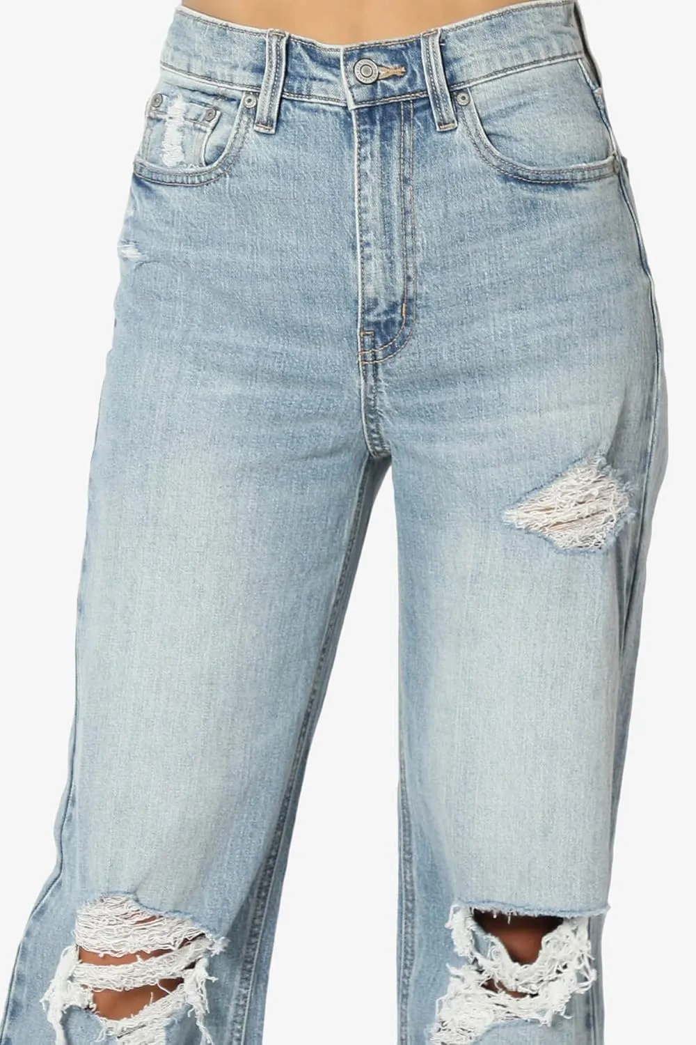 TheMogan Women's Distressed Destructed Washed Denim Mid~High Rise Relaxed Boyfriend Jeans