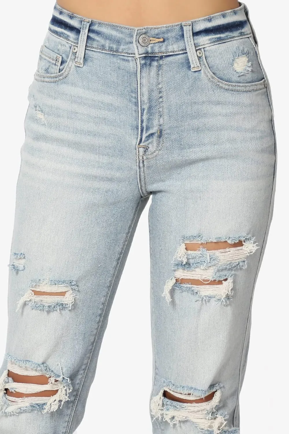 TheMogan Women's Distressed Destructed Washed Denim Mid~High Rise Relaxed Boyfriend Jeans