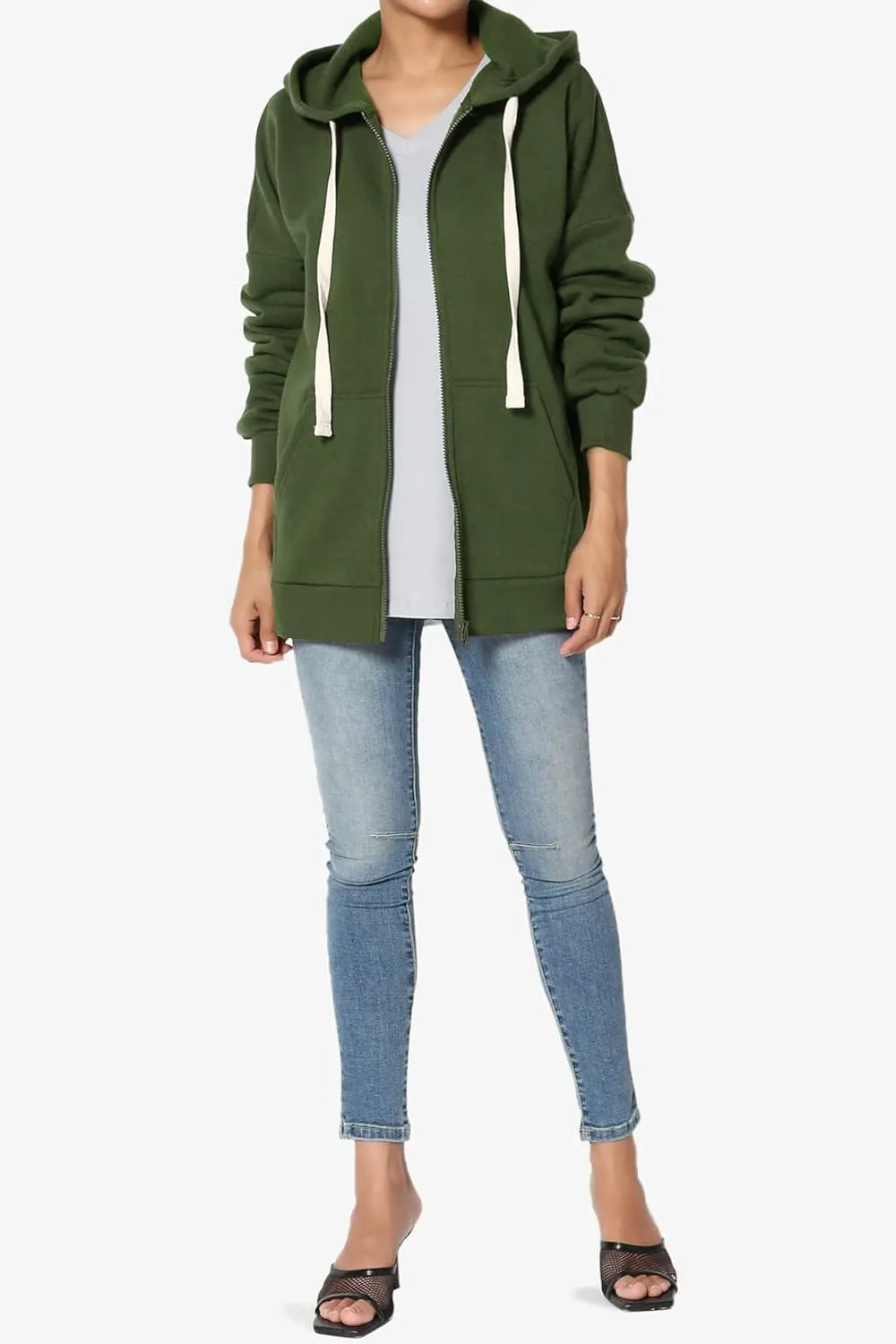 TheMogan Women's Essential Cotton Fleece Full Zip Hoodie Sweatshirt Relaxed Hooded Jacket