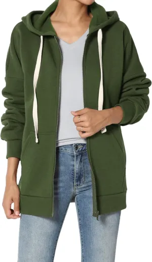 TheMogan Women's Essential Cotton Fleece Full Zip Hoodie Sweatshirt Relaxed Hooded Jacket