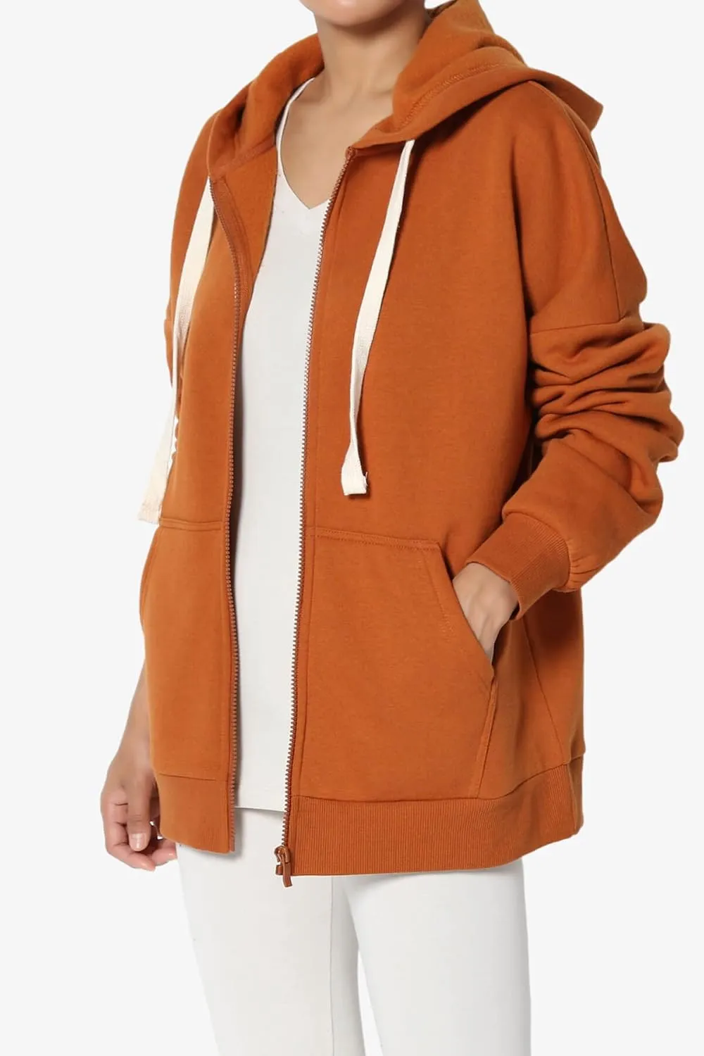 TheMogan Women's Essential Cotton Fleece Full Zip Hoodie Sweatshirt Relaxed Hooded Jacket