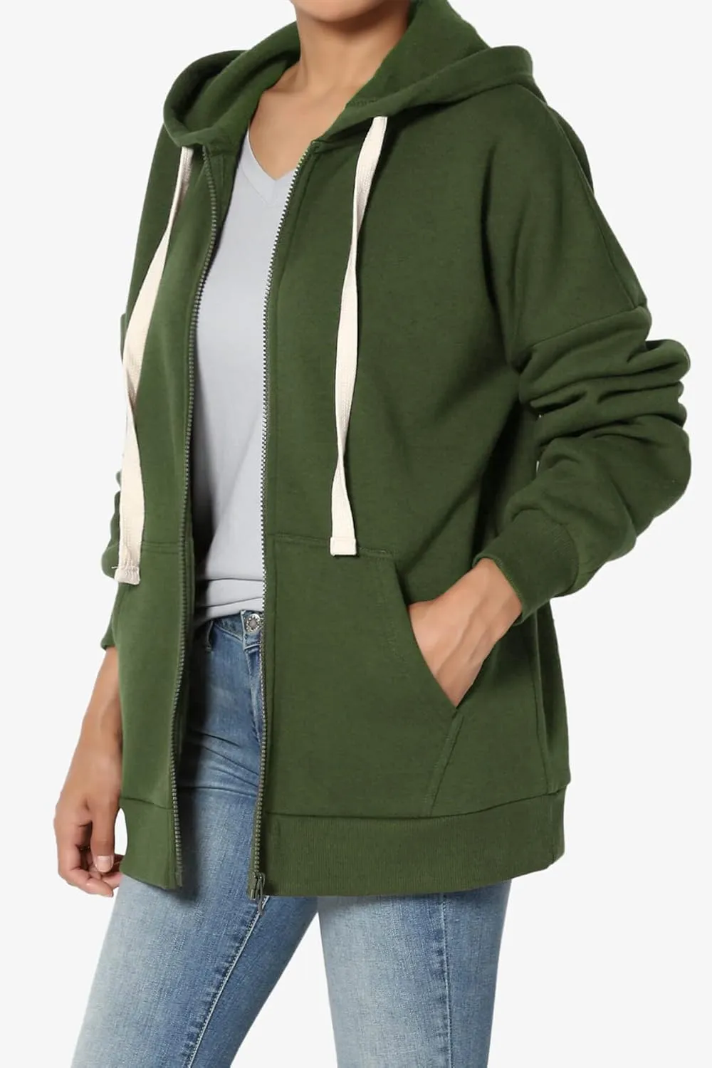 TheMogan Women's Essential Cotton Fleece Full Zip Hoodie Sweatshirt Relaxed Hooded Jacket