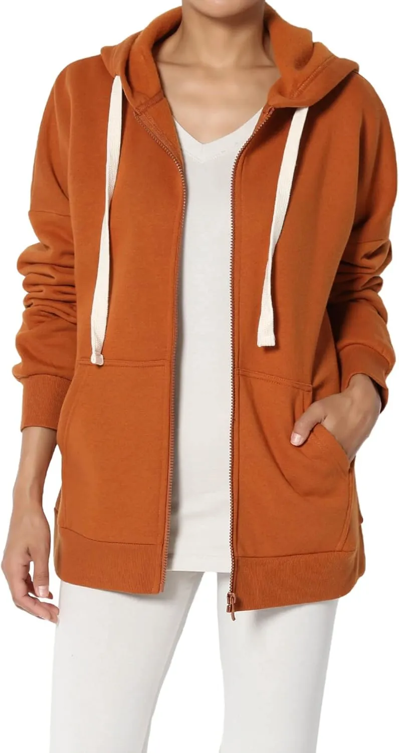 TheMogan Women's Essential Cotton Fleece Full Zip Hoodie Sweatshirt Relaxed Hooded Jacket