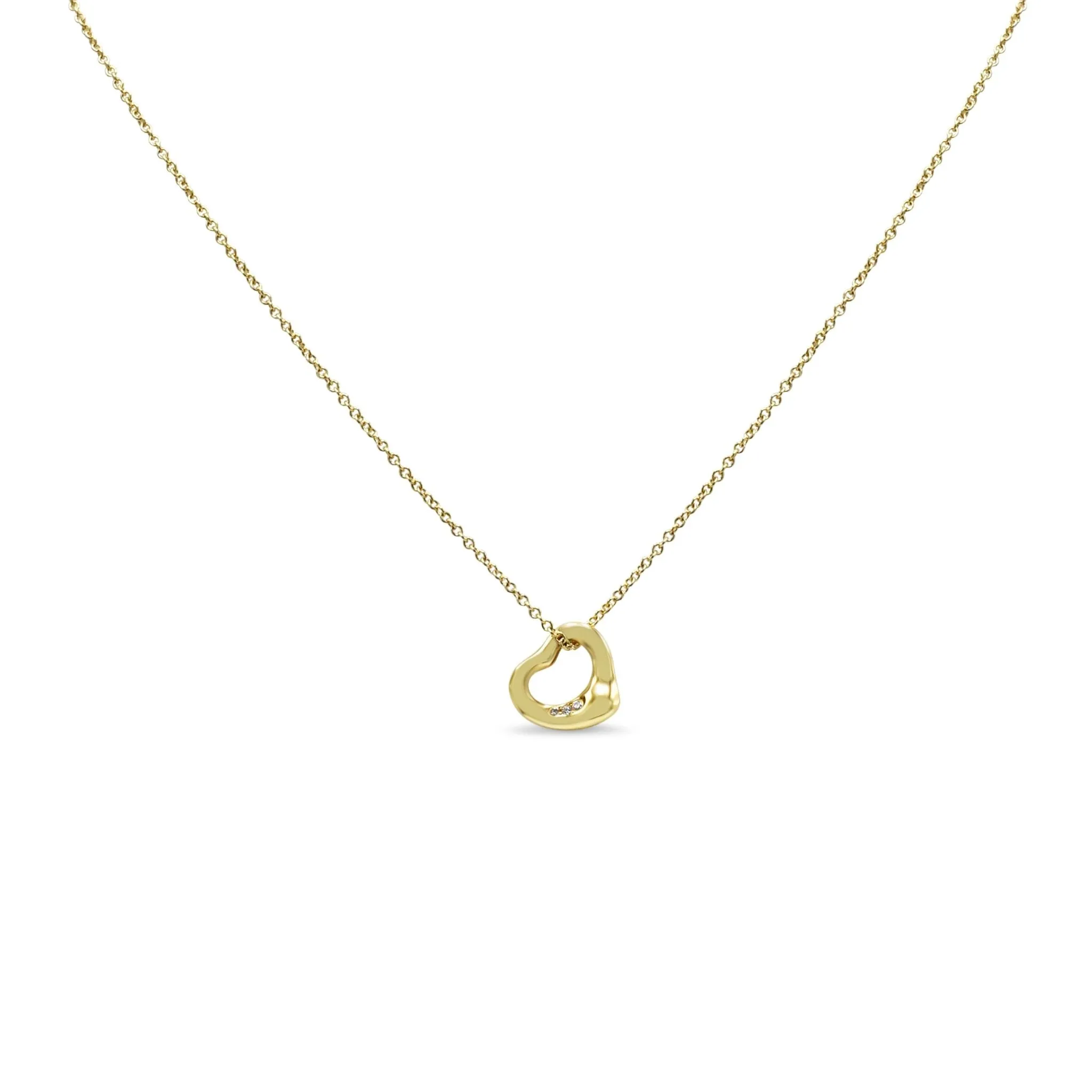 Tiffany Elsa Peretti Open Heart Pendant Necklace With Diamonds